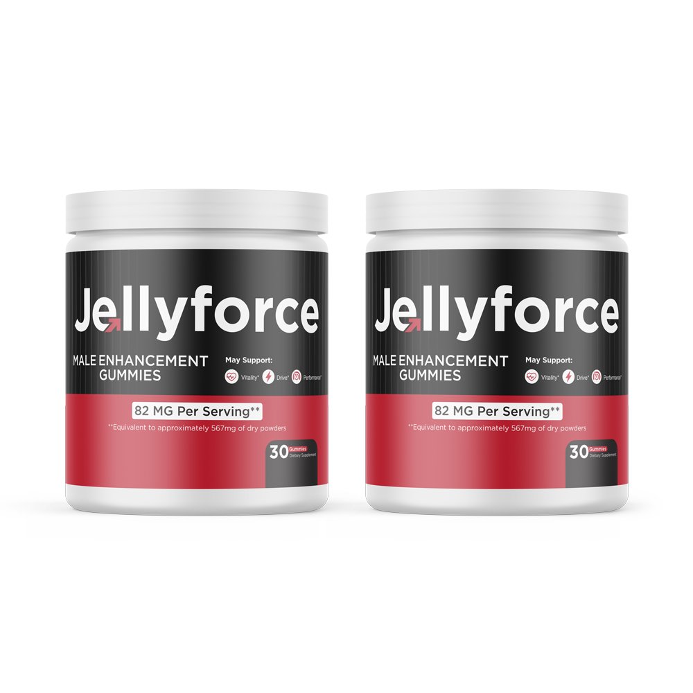 Two jars of Jellyforce men's vitality gummies